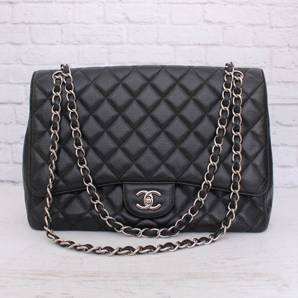 Chanel Jumbo Classic Single Flap Black Caviar Leather Shoulder Crossbody A4760 - Picture 1 of 12